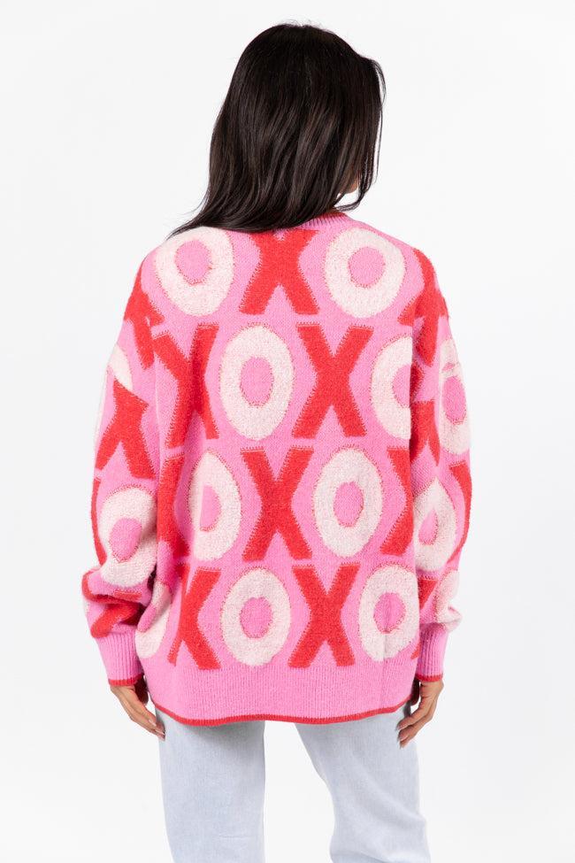 Hugs and Kisses Pink and Red Multi Embroidered Sweater SALE Product Image