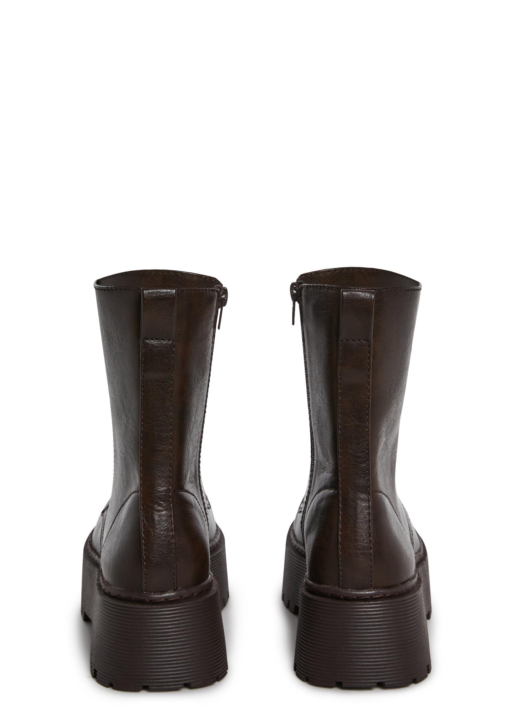 Vegan Leather Combat Boots Current Mood - Brown Product Image