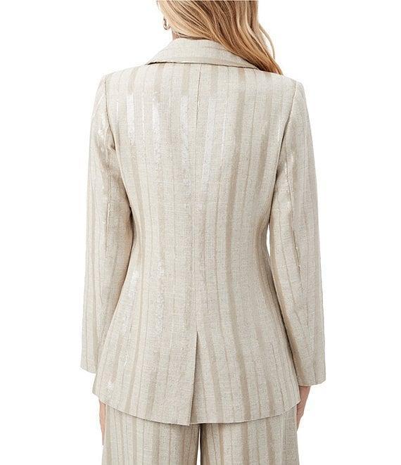 Trina Turk Alternates Saint Maxime Linen Blend Sequin Stripe Notch Lapel Long Sleeve Blazer Product Image