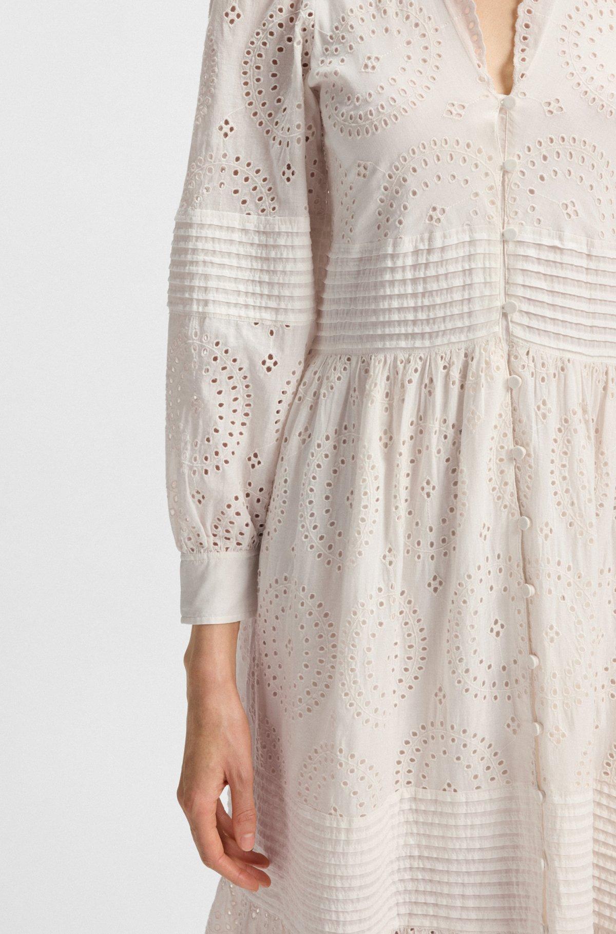 BOSS - Pleat-detail dress in cotton broderie - White Product Image