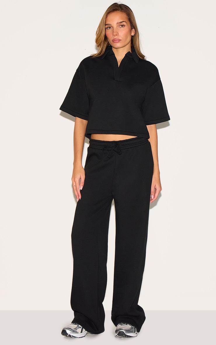  Black Boxy Collar Detail Cropped Sweatshirt Product Image