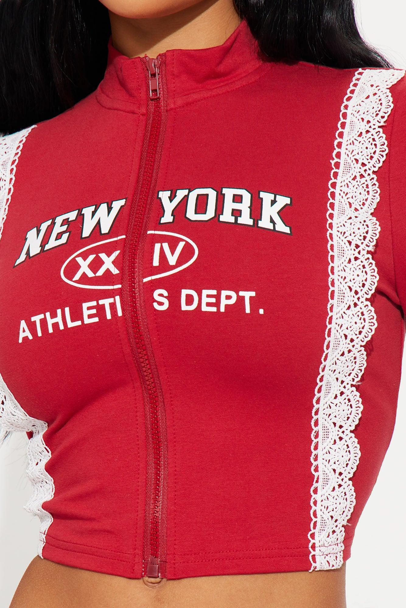 New York Or Nowhere Lace Zip Up Top - Red Product Image