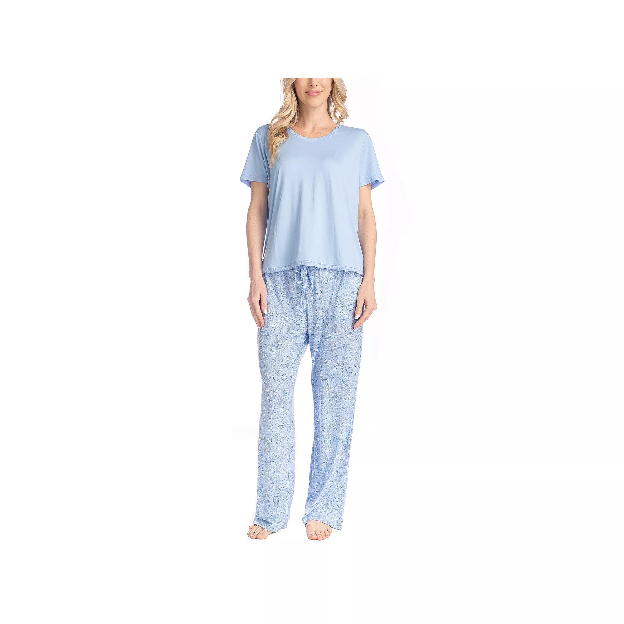 Women's MUK LUKS Garden Party Pajama Top & Pajama Pants Set, Size: Large, Blue Toile Product Image