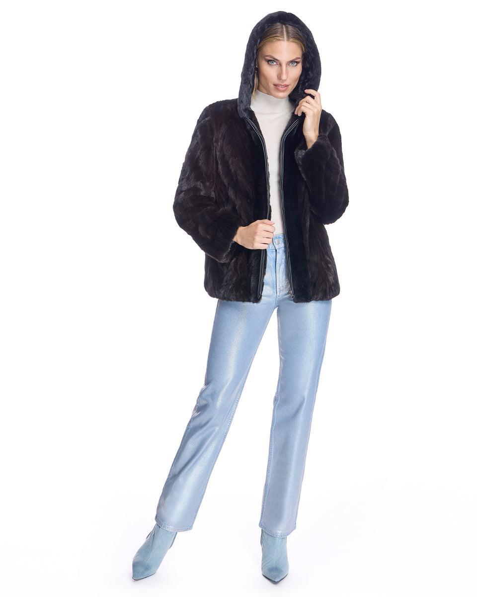 Hooded Mink Sections Jacket Product Image