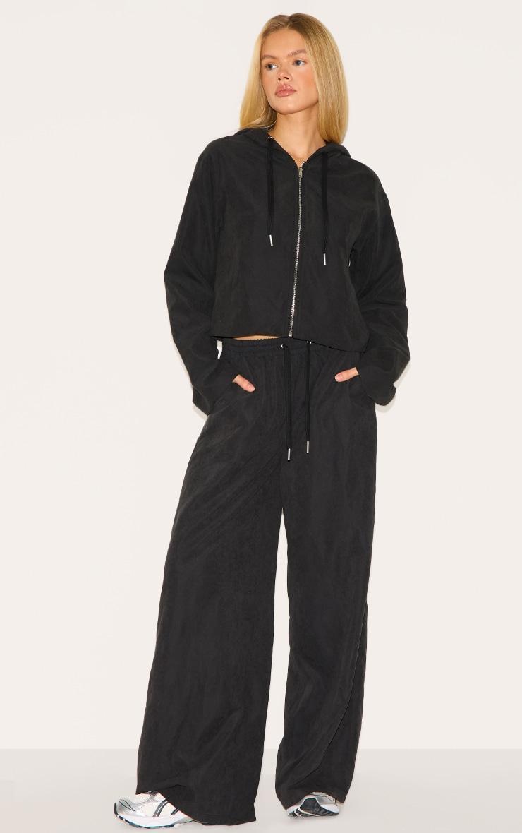 Black Peach Skin Woven Zip Up Jacket Product Image