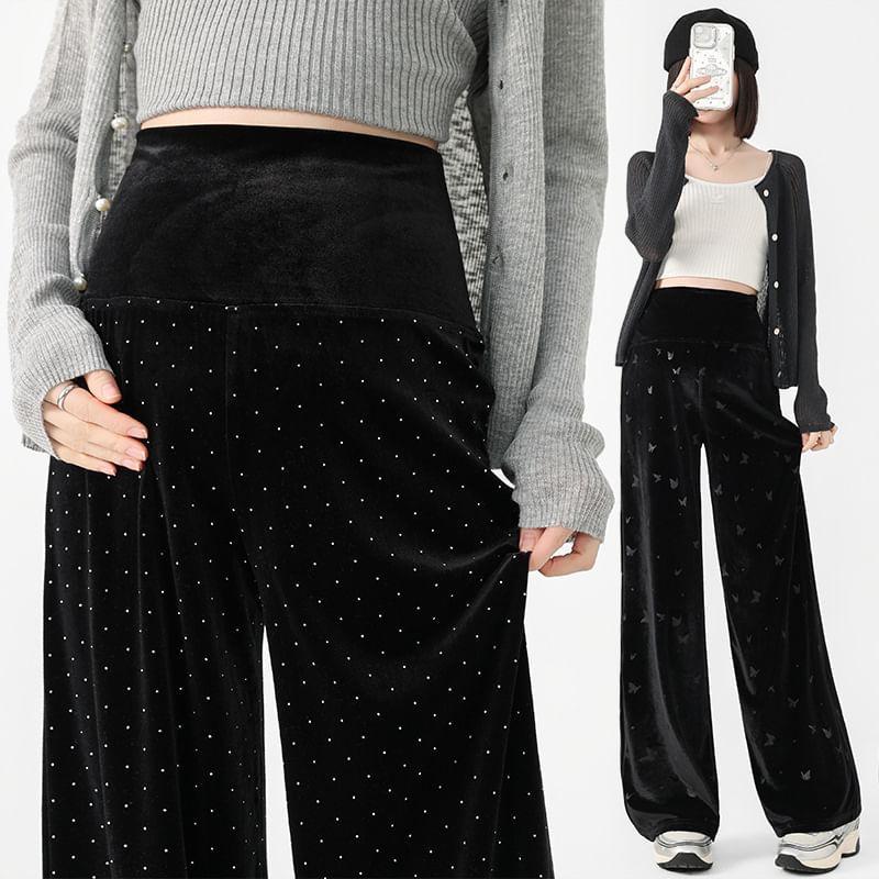 Maternity High Waist Printed Velvet Wide Leg Pants Product Image