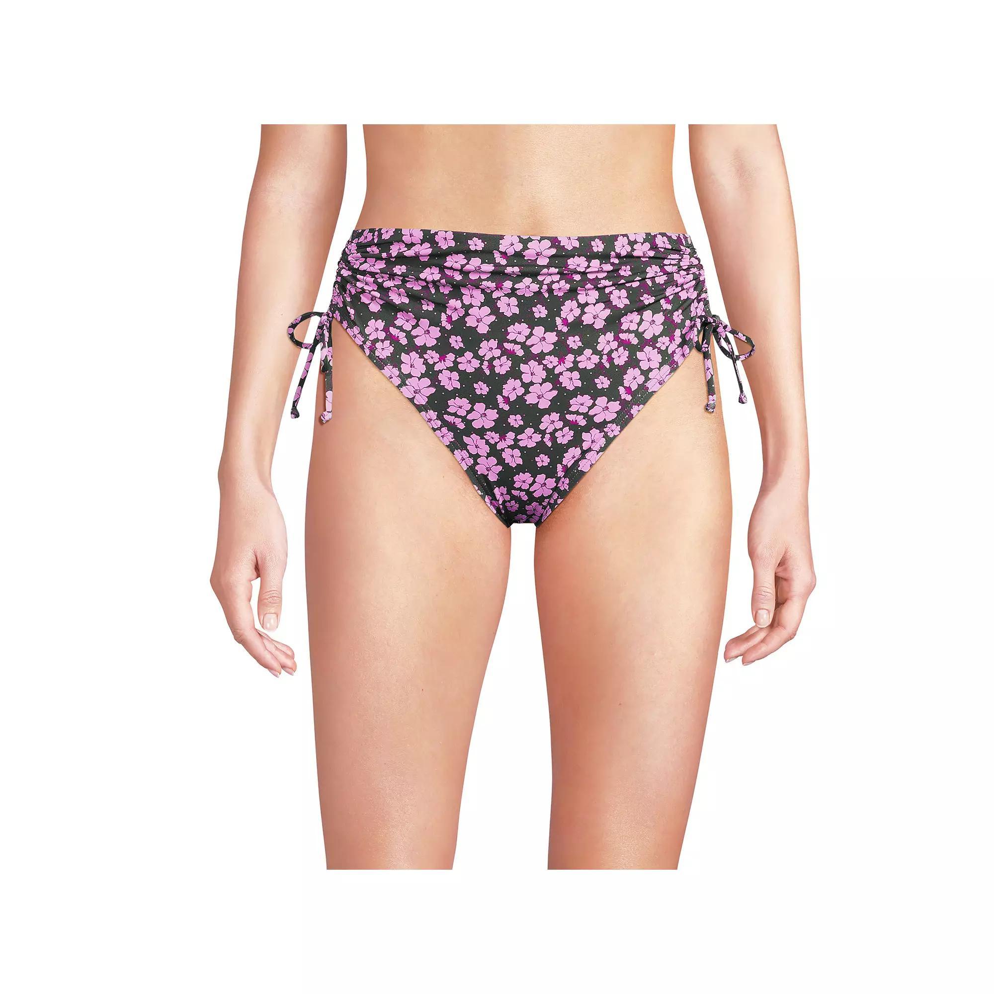 Women's Lands' End High Waisted Adjustable Bikini Bottoms, Size: 8, Olive Green Floral Product Image