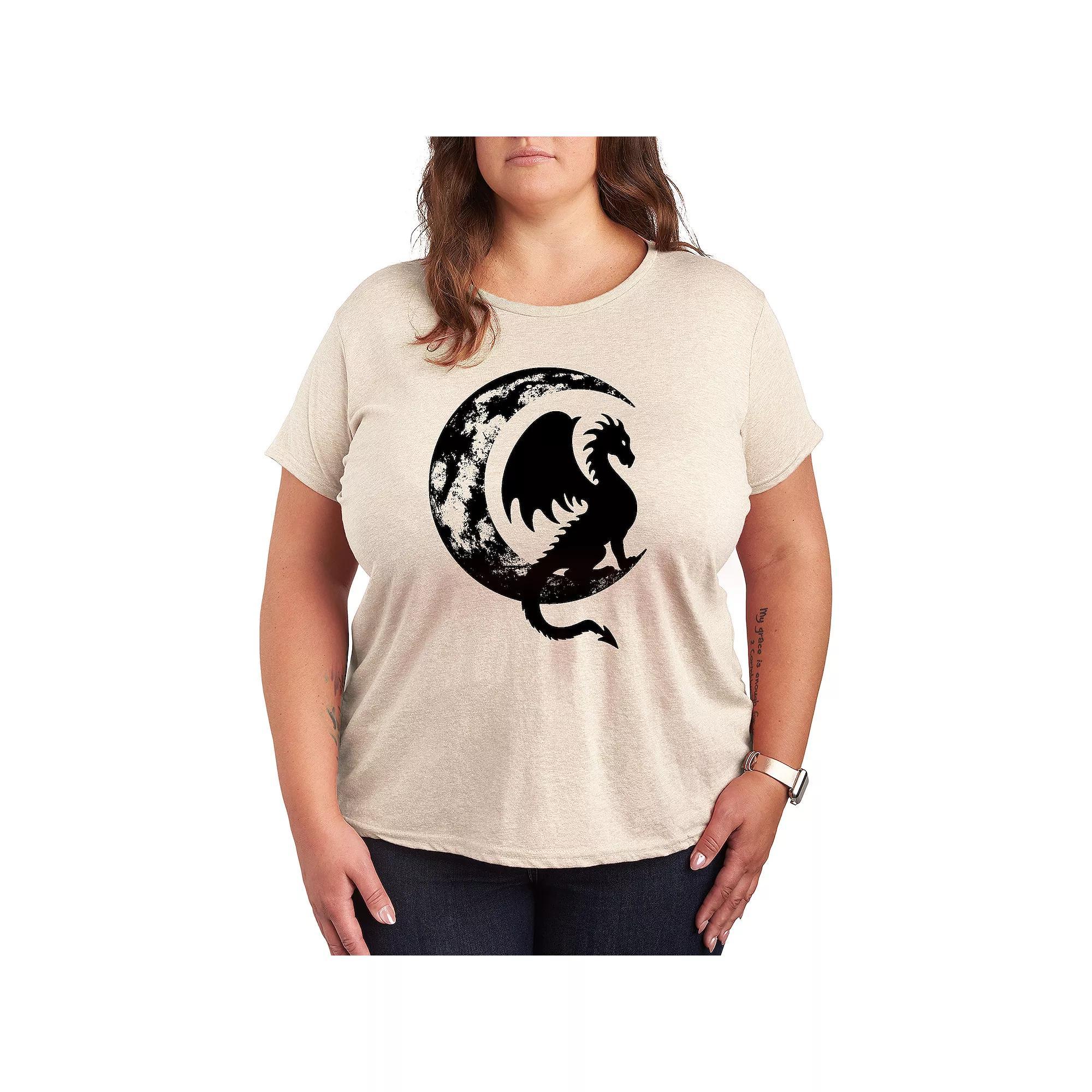 Plus Dragon Sitting On Crescent Moon Graphic Tee, Womens Grey Wine Product Image