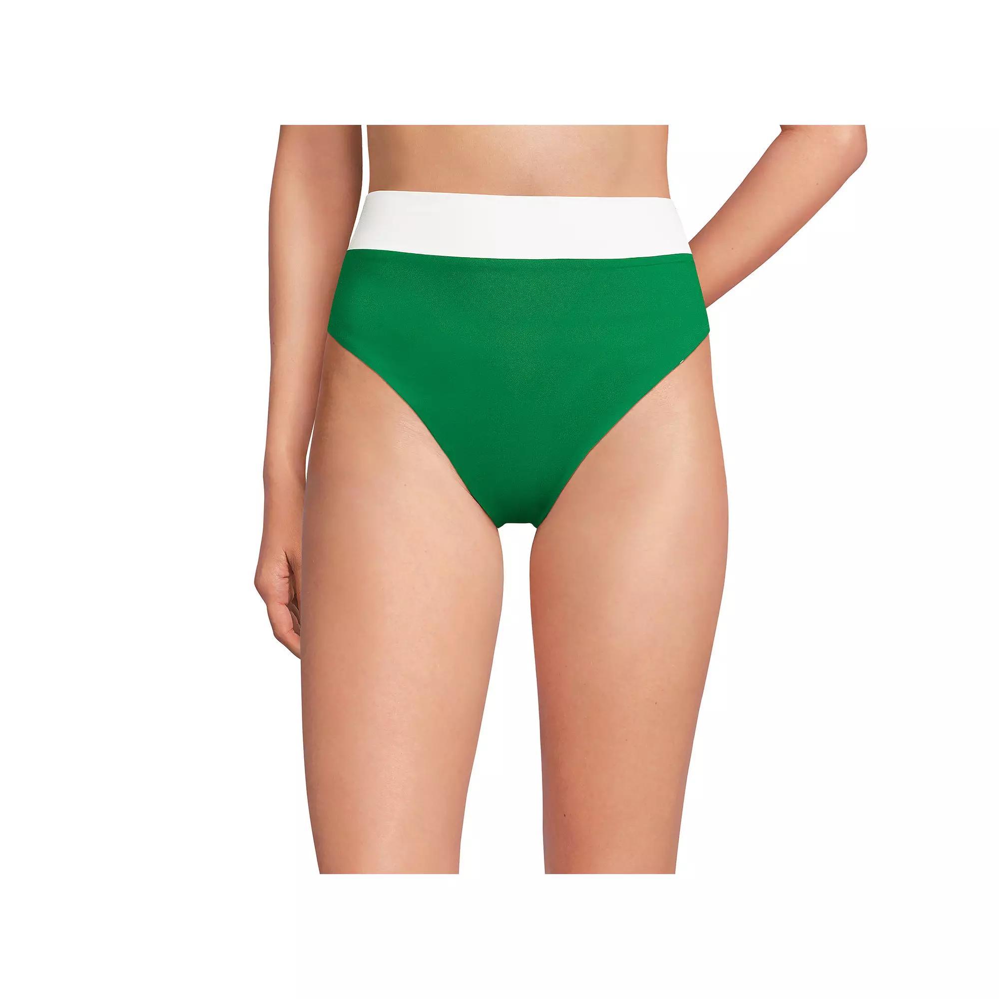 Women's Lands' End Reversible High Waisted Bikini Swim Bottoms, Size: Small, Green White Flower Product Image