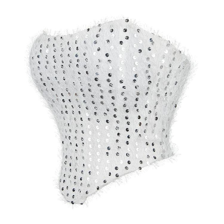 Sequin Fringed Lace-Up Back Bustier Top Product Image
