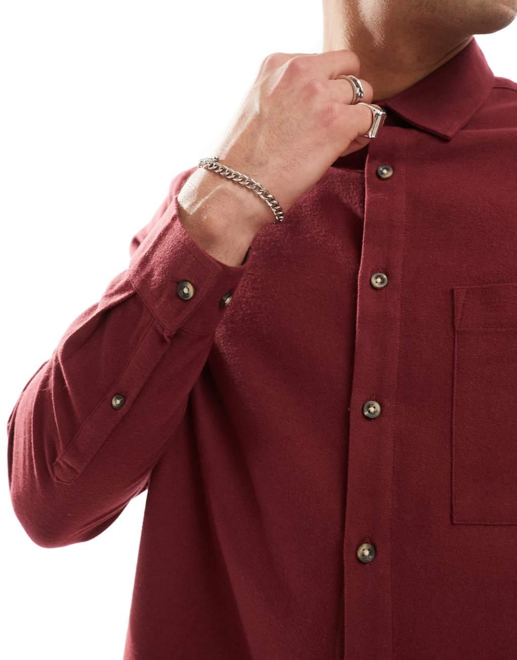ASOS DESIGN boxy brushed oxford regular shirt in burgundy Product Image
