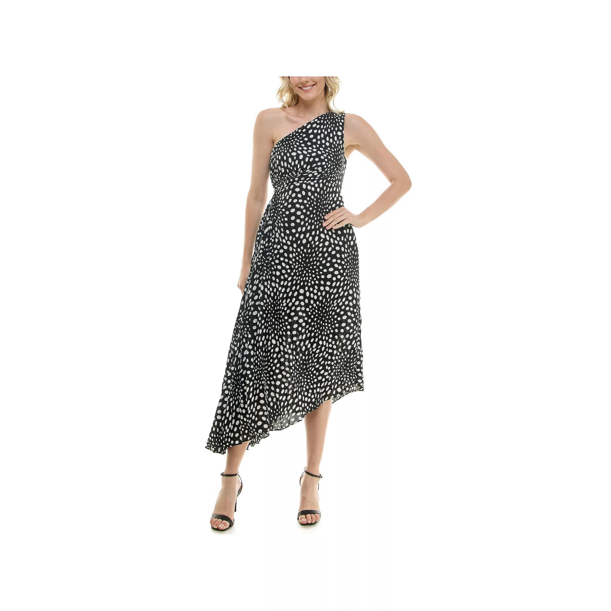 Womens Nicole Miller Keyhole Pleat One-Shoulder Asymmetric Hem Midi Dress Product Image