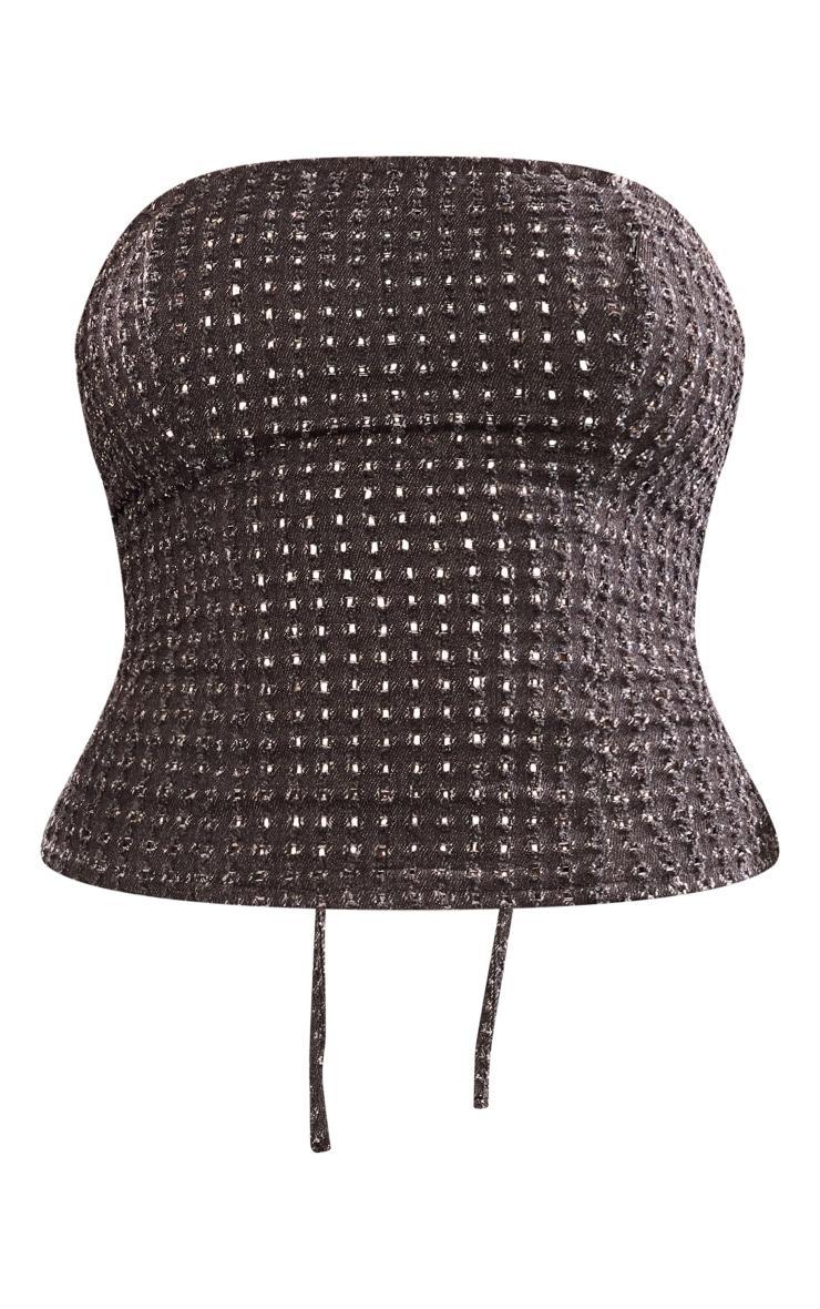 Black Textured Lace Up Back Top Product Image