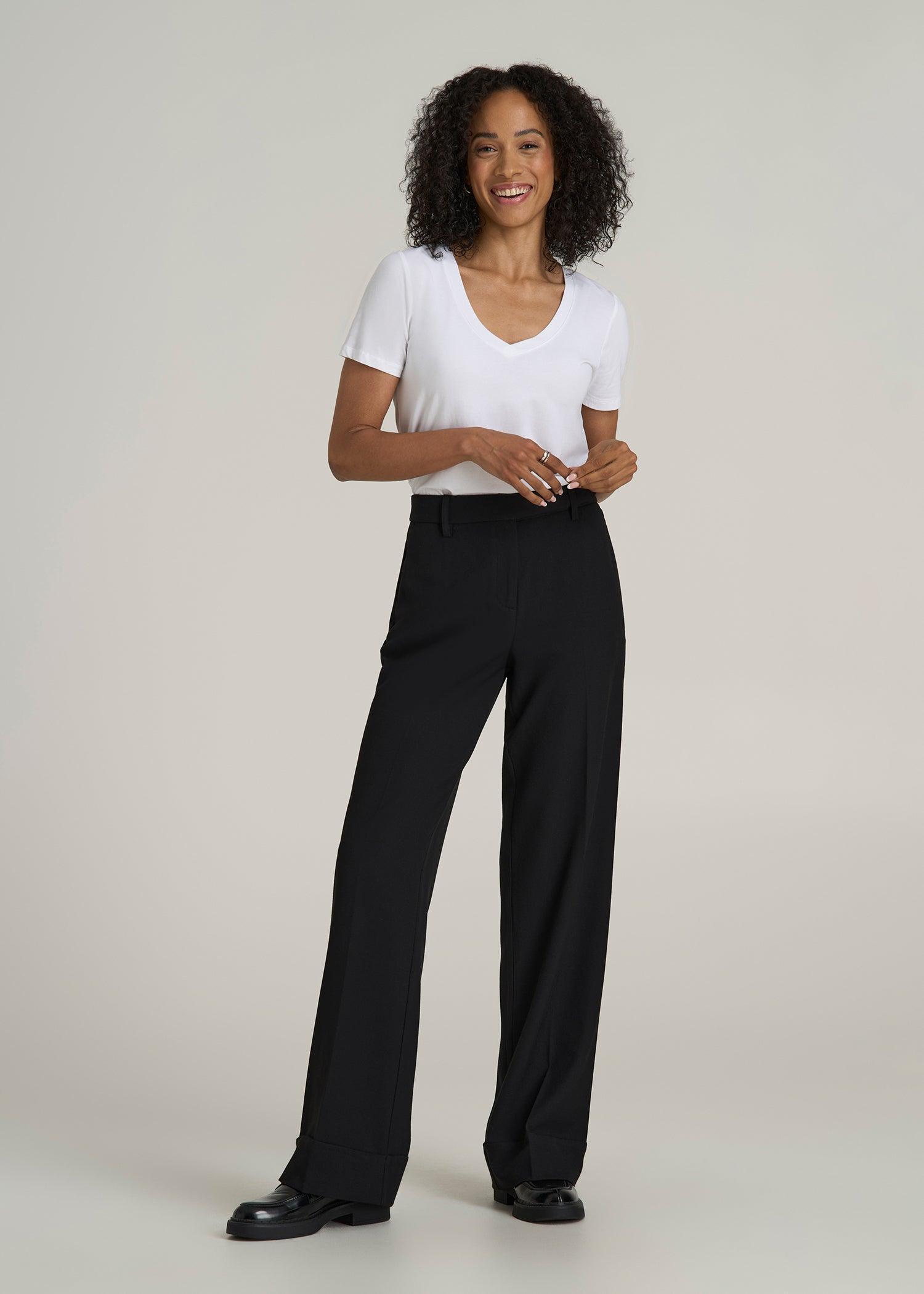 Wide-Leg Cuffed Pants for Tall Women in Black Product Image