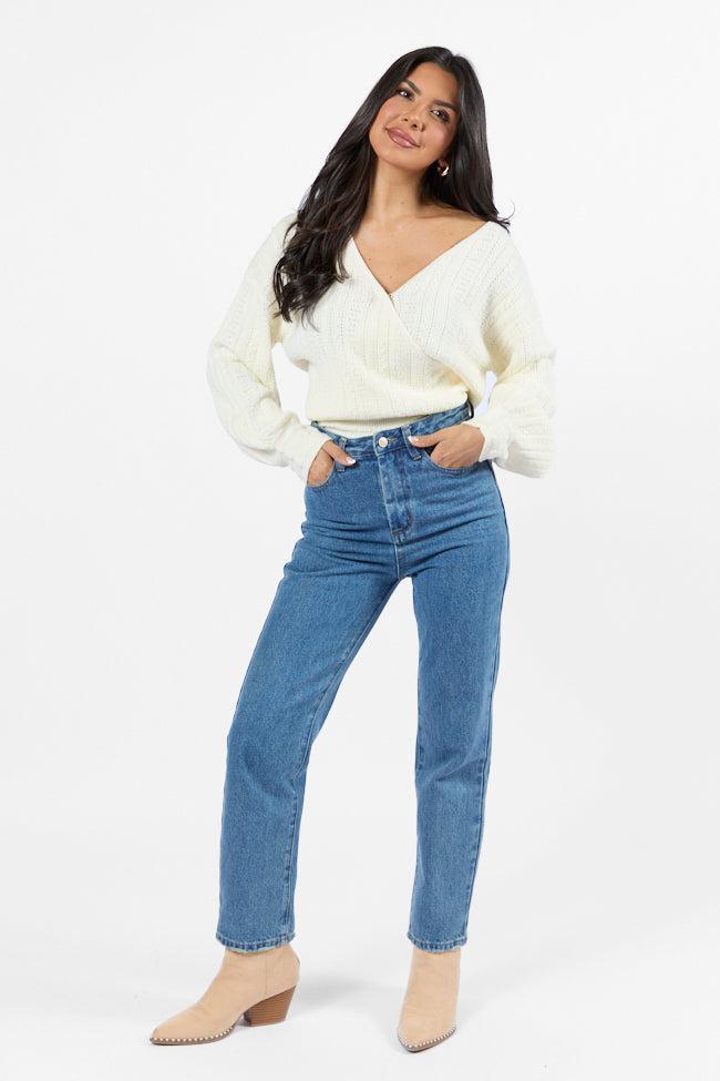 With Love Ivory Wrap Pointelle Sweater FINAL SALE Product Image