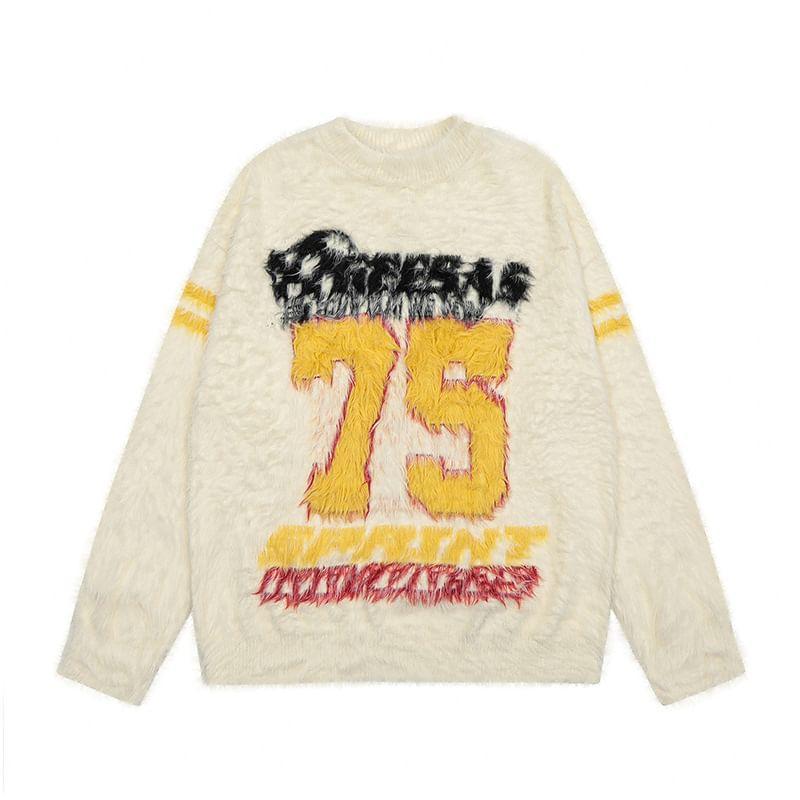 Long-Sleeve Crew Neck Numbering Sweater Product Image