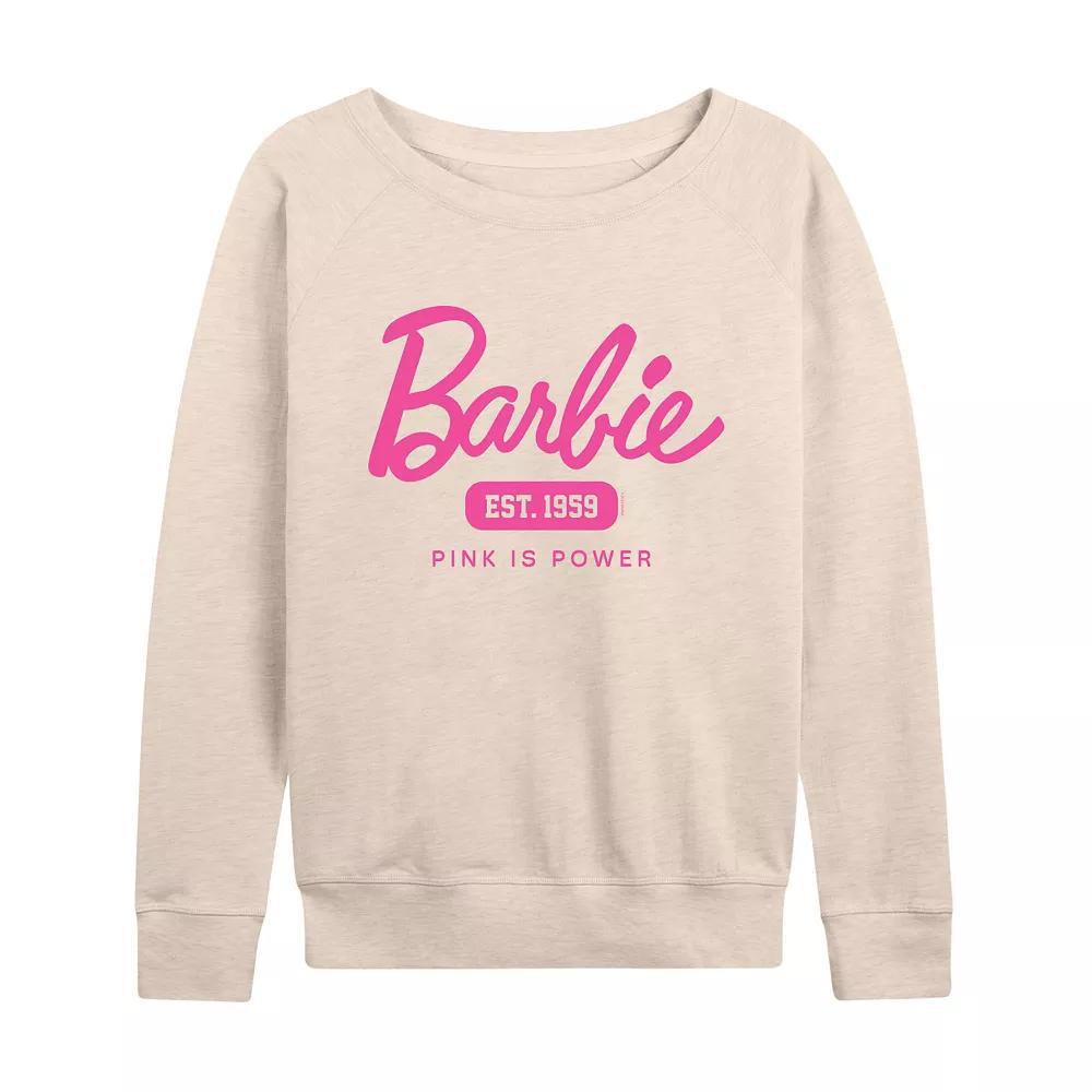 Womens Barbie Pink Is Power French Terry Long Sleeve Tee, Girls Brown Product Image