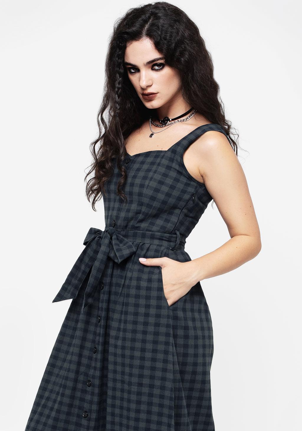 Jeannie Check Cotton Belted Apron Maxi Dress Product Image