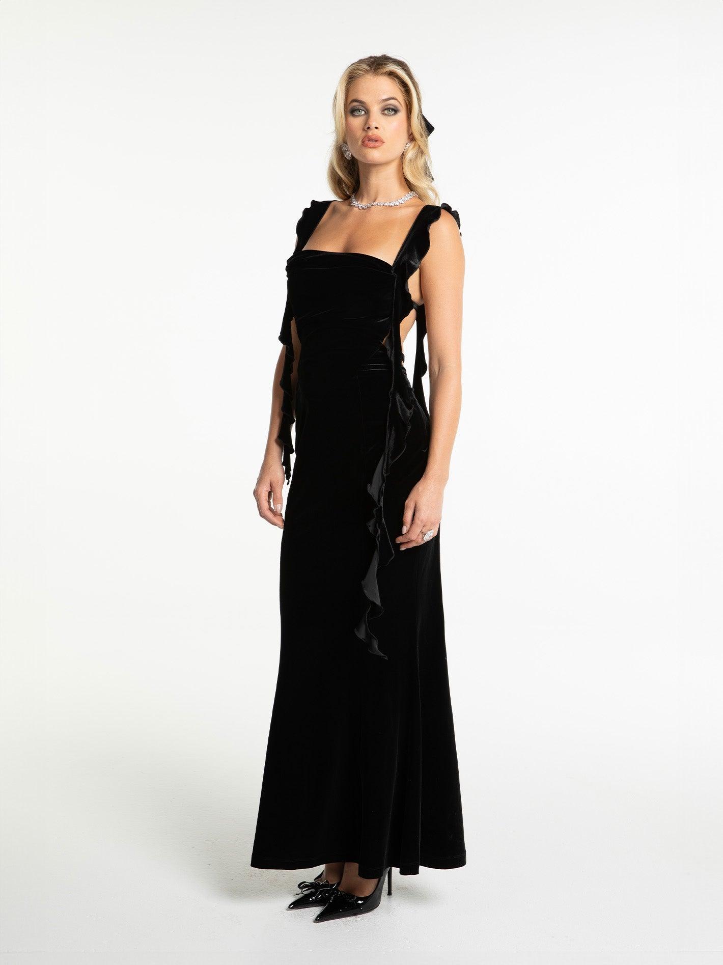 Caroline Velvet Dress (Black) Product Image