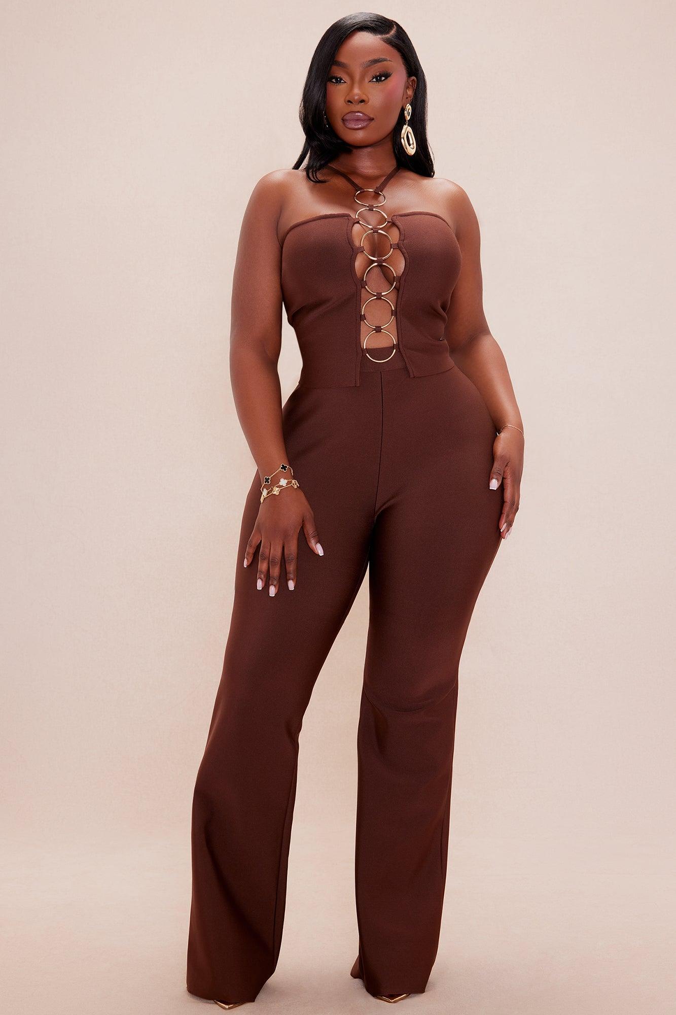 Hannah Bandage Flare Pant Set - Chocolate Product Image