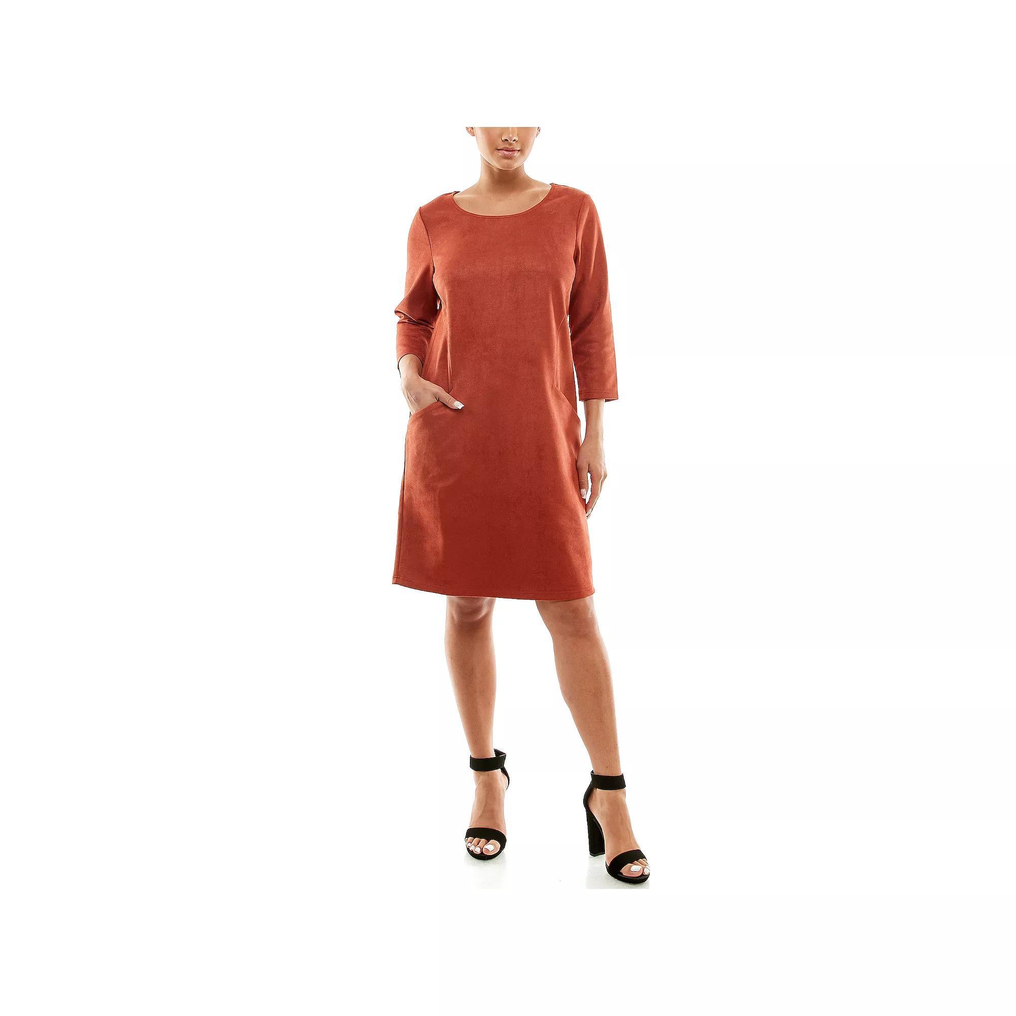 Women's Nina Leonard Jewelneck Three Quarter Sleeve Trapeze Dress, Size: Large, Red Product Image