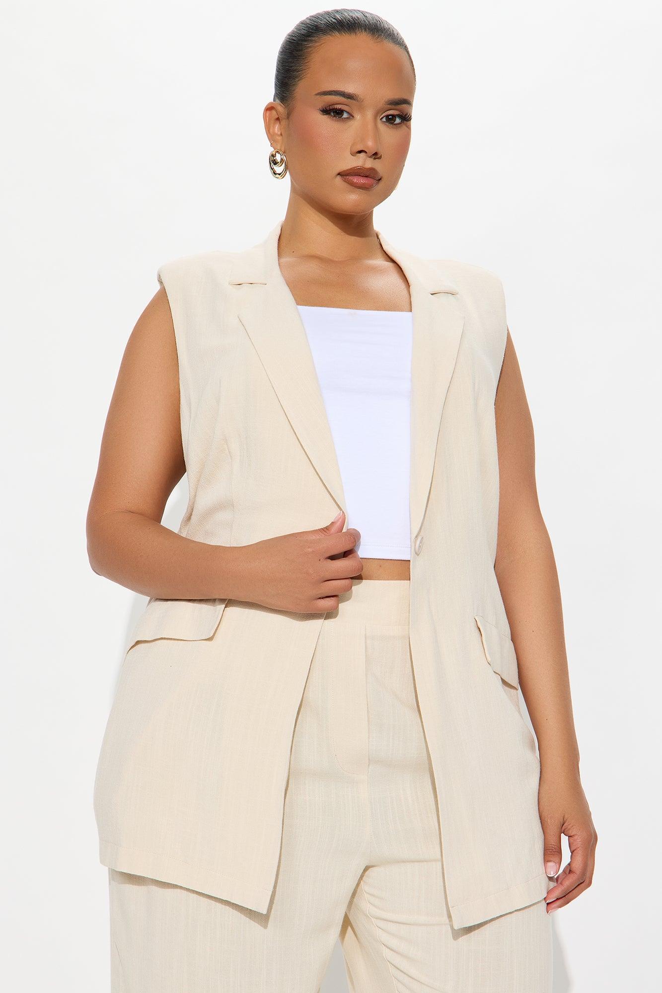Essential Linen Vest Pant Set - Beige Product Image