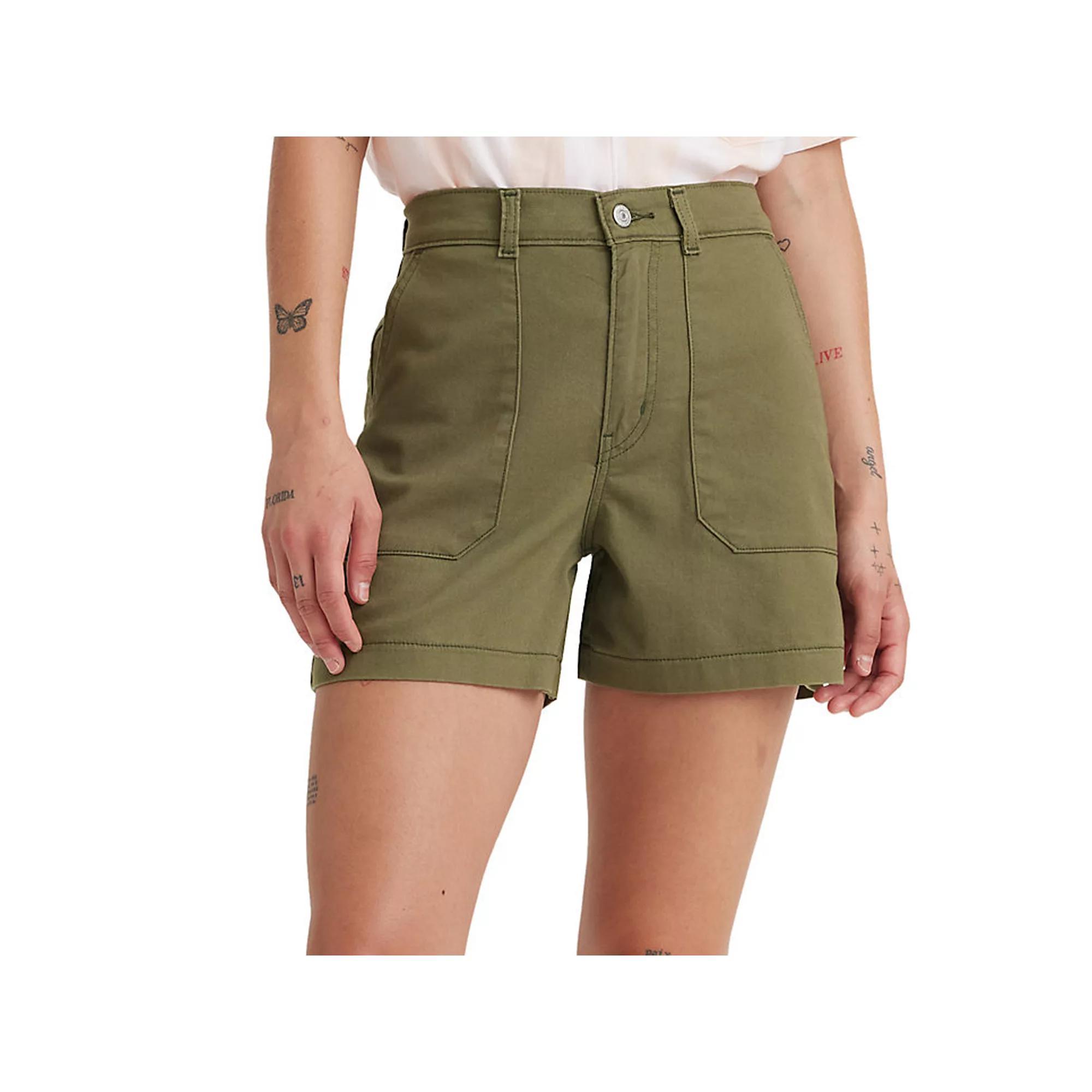 Womens Levis Slim Twill Midrise Utility Shorts Olive Black Product Image