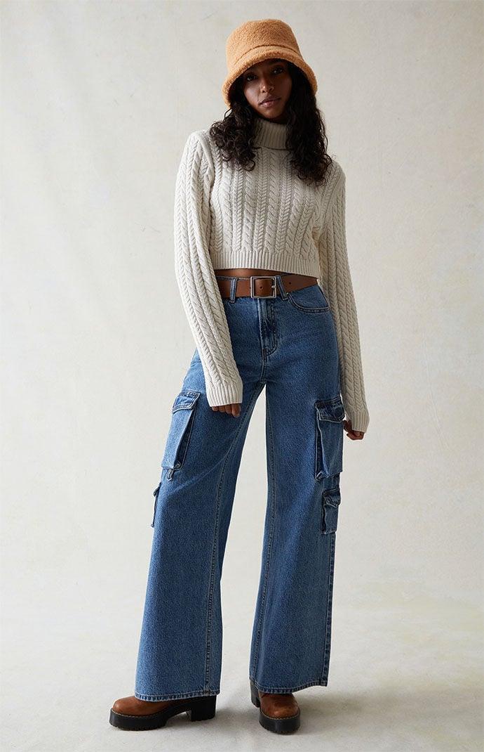 Women's Wide Leg Cargo Jeans - Product Image