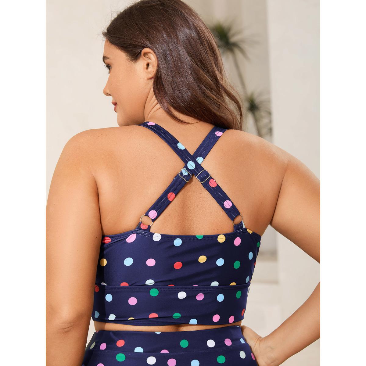 Plus Size Pattern Print Cross-Straps Swim Top Women's Swimwear Lilac Beach High stretch Skinny Overlap Collar Curve Swim Tops BloomChic 18-20/2X Product Image