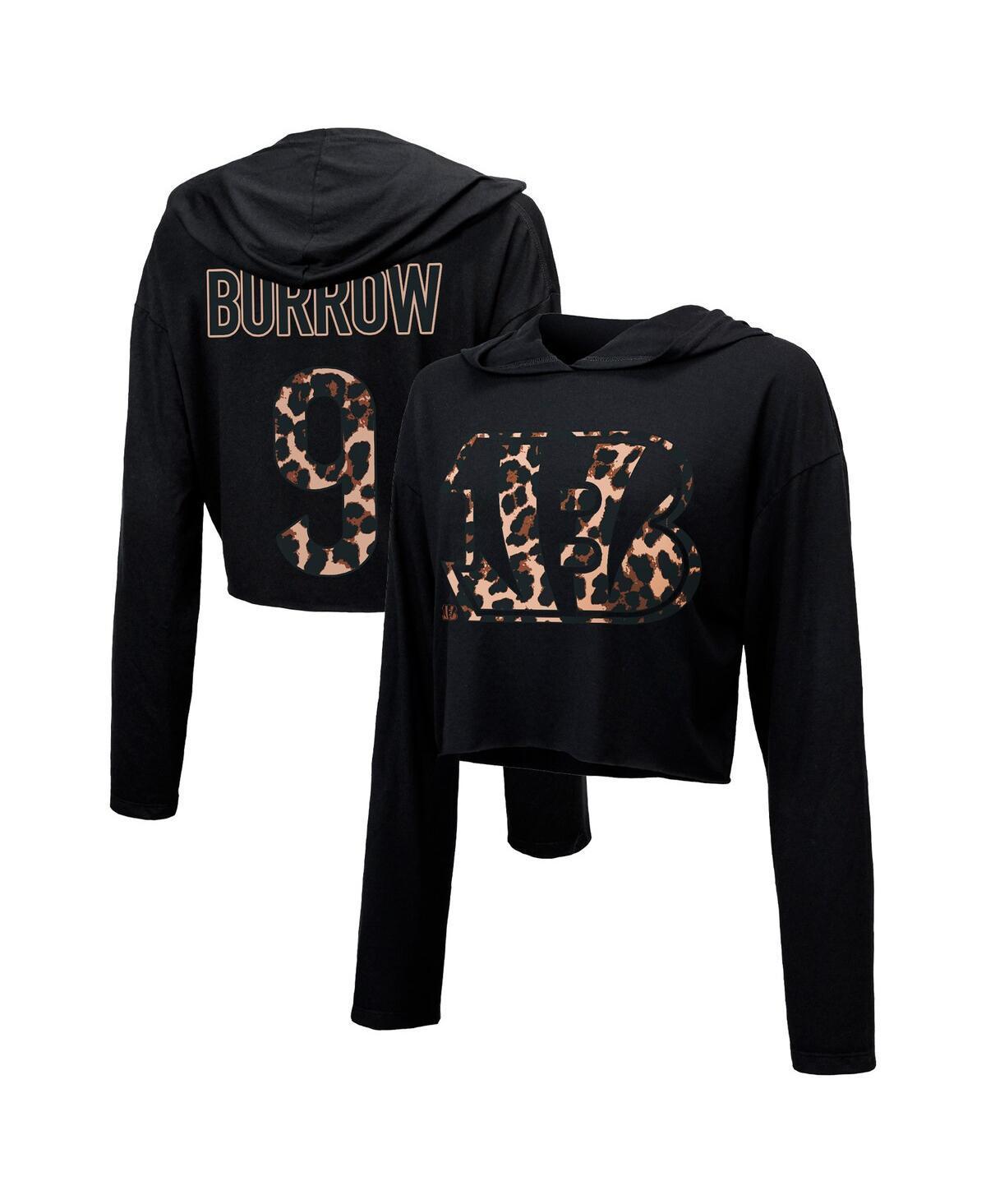 Womens Majestic Threads Joe Burrow Cincinnati Bengals Leopard Player Name & Number Long Sleeve Cropped Hoodie Product Image