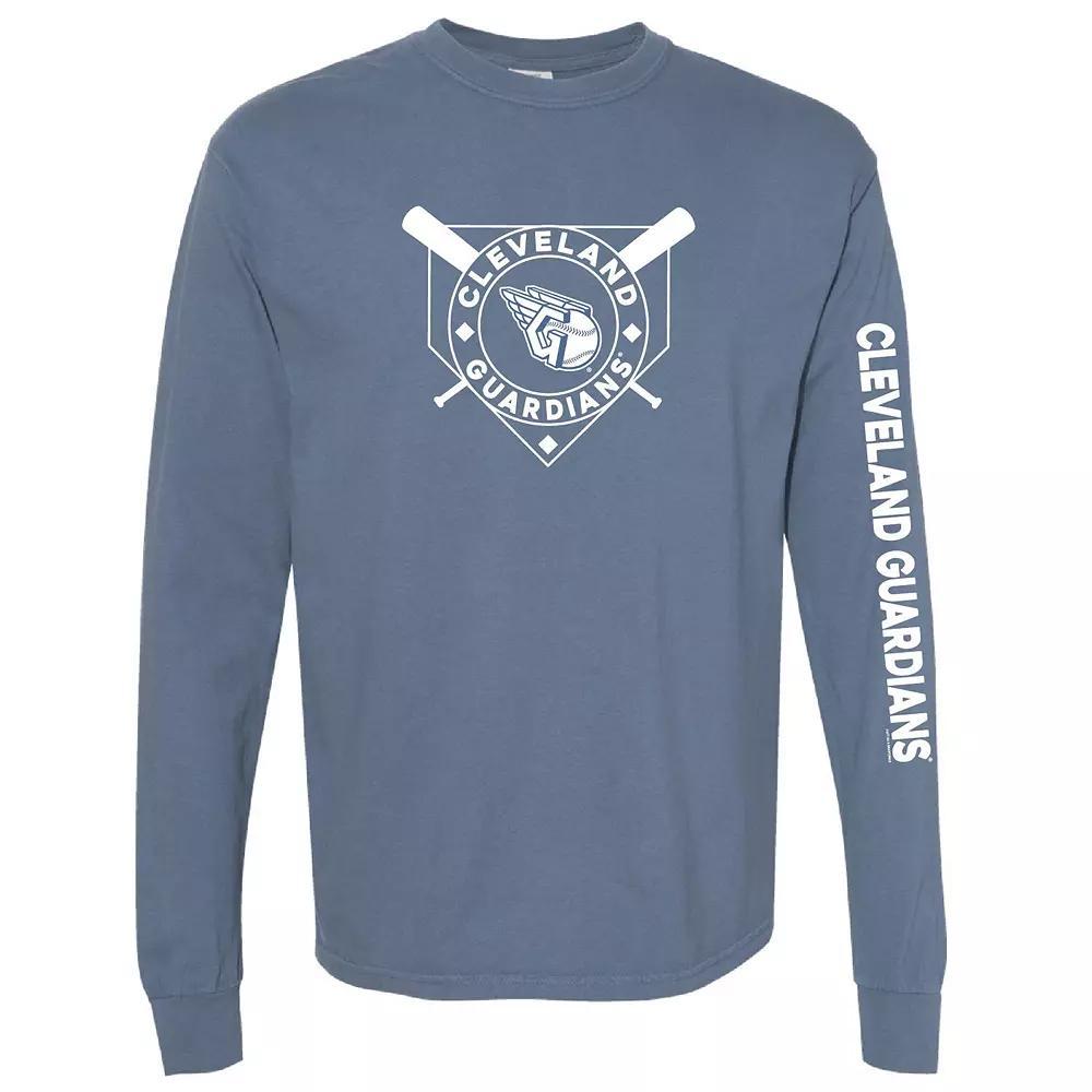 Womens Soft as a Grape Navy Cleveland Guardians Pigment Dye Long Sleeve T-Shirt Grd Blue Product Image
