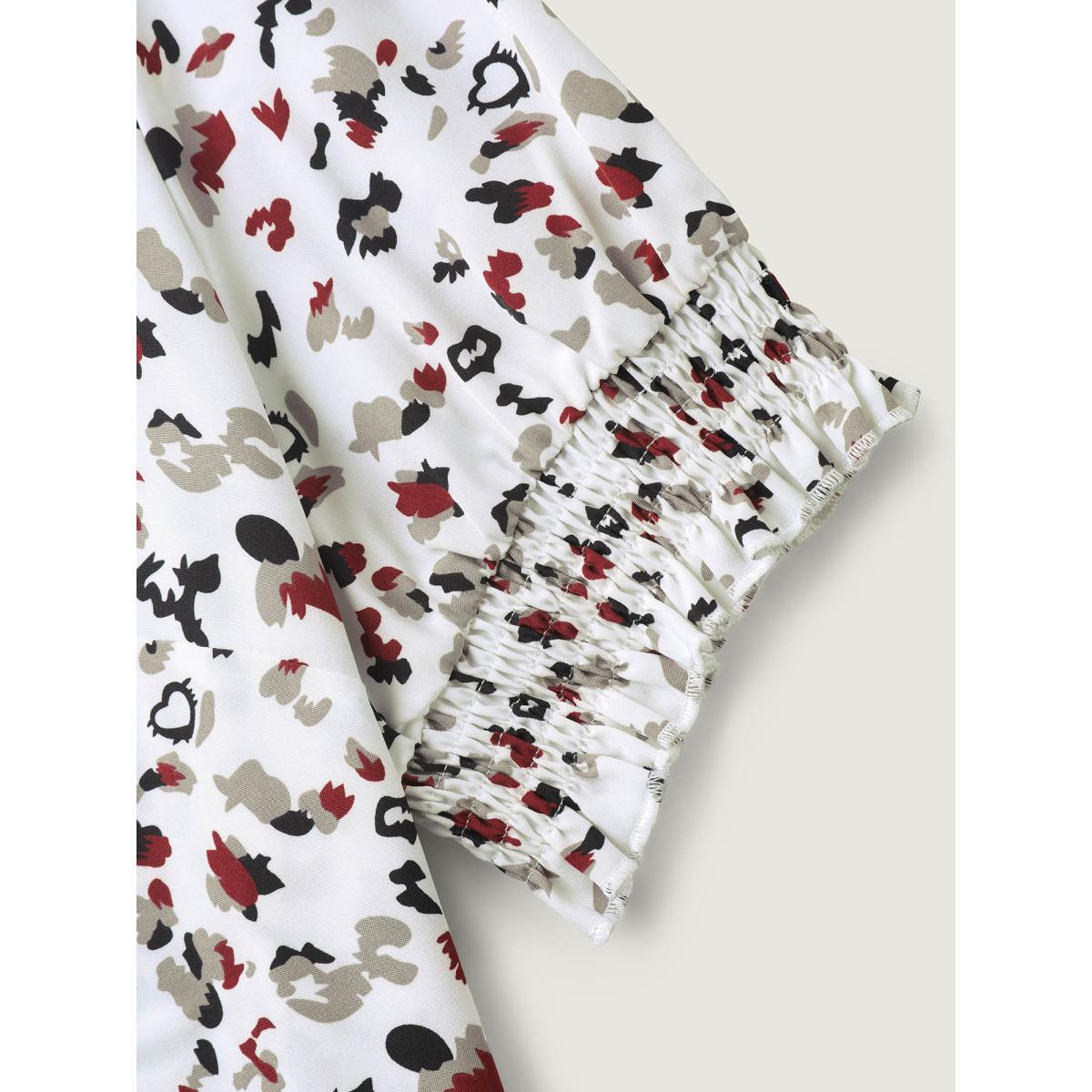 Plus Size Originalwhite Leopard Print Split Neck Blouse Women Short sleeve Notched collar Work Blouses BloomChic 28/5X Product Image