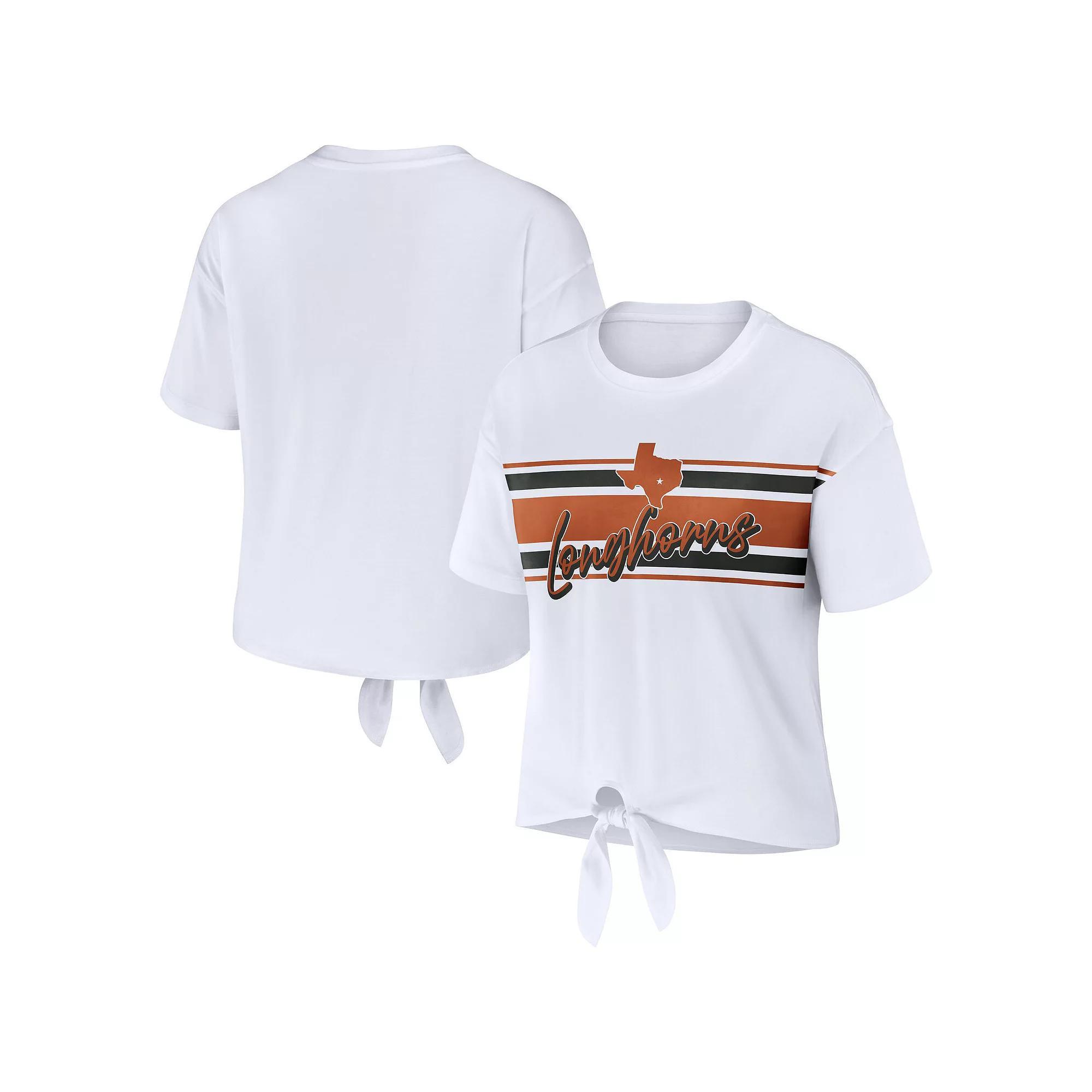 Women's WEAR by Erin Andrews White Texas Longhorns Striped Front Knot Cropped T-Shirt, Size: XL Product Image