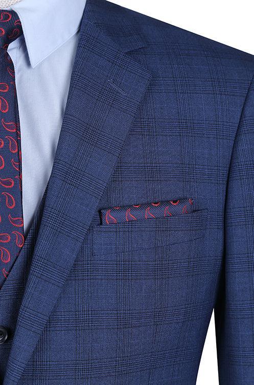 San Gemini Collection - 3 Piece Suit 2 Buttons Blue Glen Plaid Regular Fit Product Image