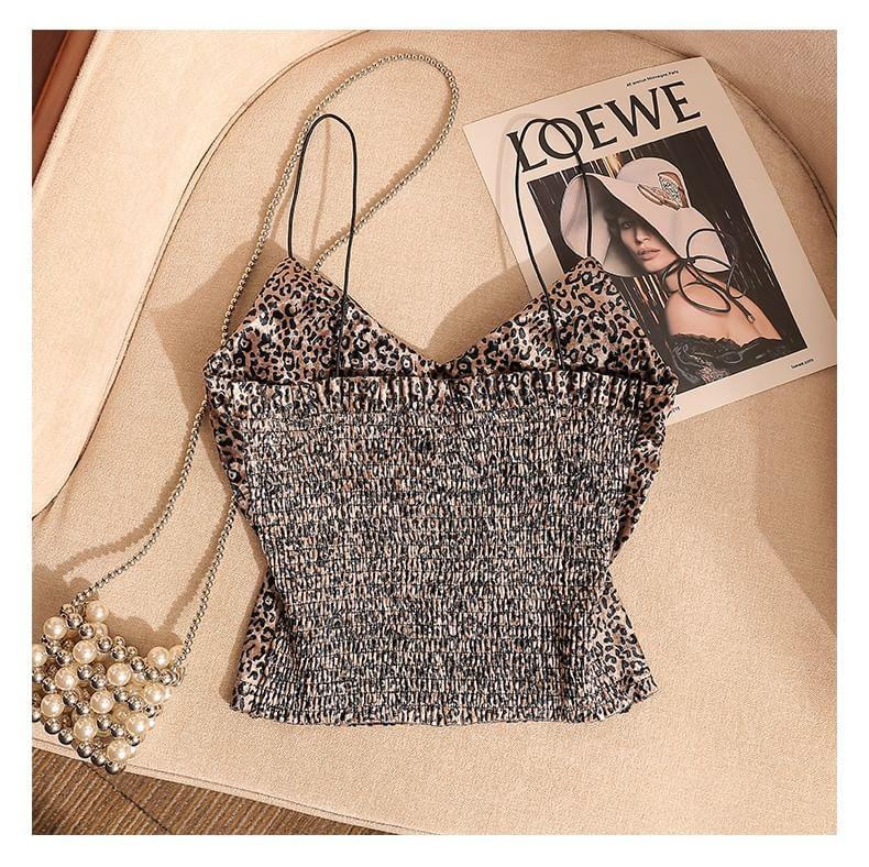 V-Neck Leopard Print Cropped Cami Top Product Image