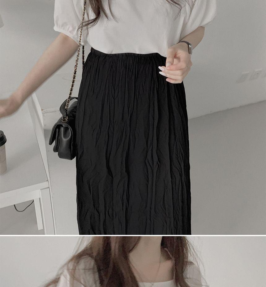 Elbow-Sleeve Square Neck Plain Blouse Product Image