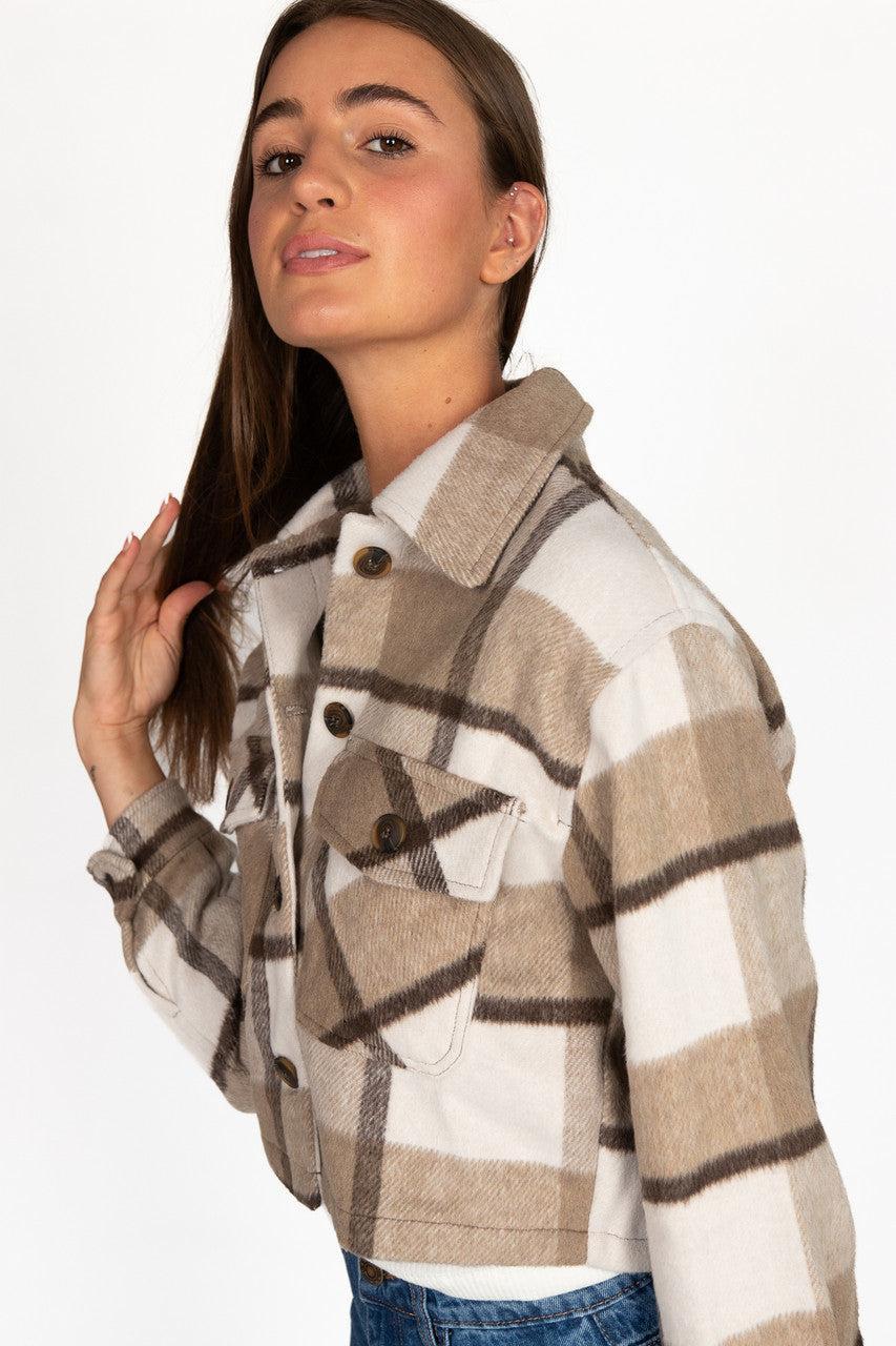 Taupe Skimmer Brushed Plaid Jacket Product Image