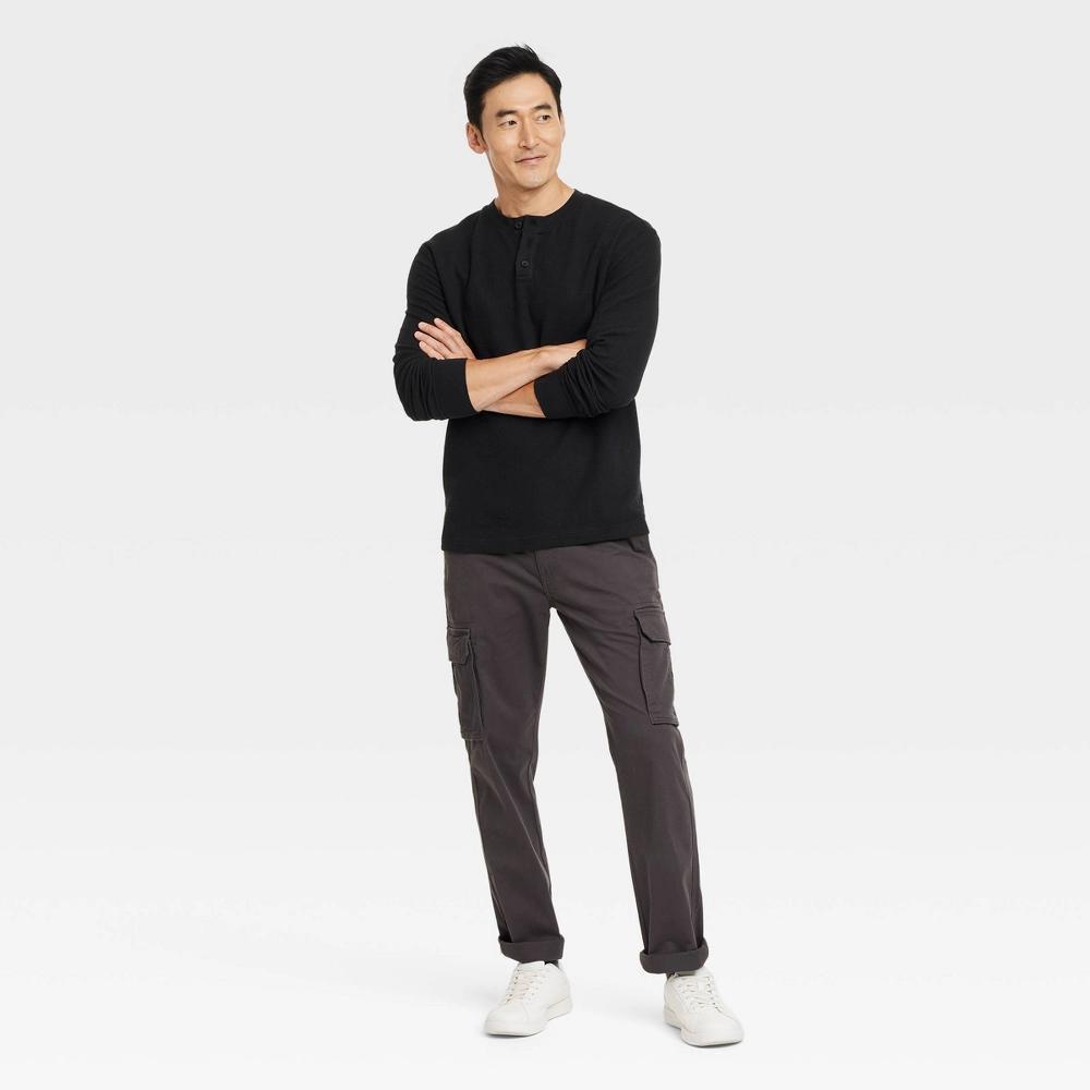 Mens Long Sleeve Textured Henley T-Shirt - Goodfellow & Co Black Product Image