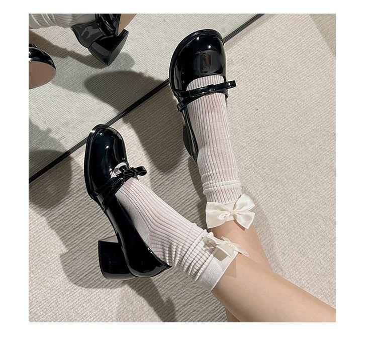 Bow Patent Leather Block Heel Mary Jane Pumps Product Image