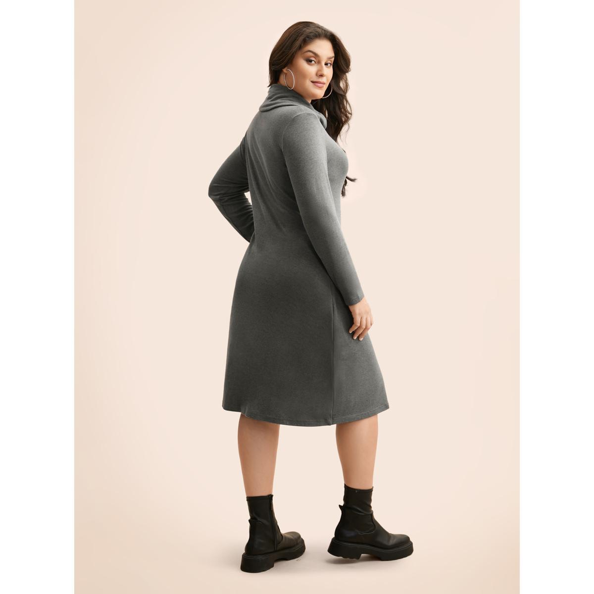Plus Size Solid Turtleneck High Stretch Dress DimGray Women Casual Non Turtleneck Long Sleeve Curvy BloomChic 14-16/1X Product Image