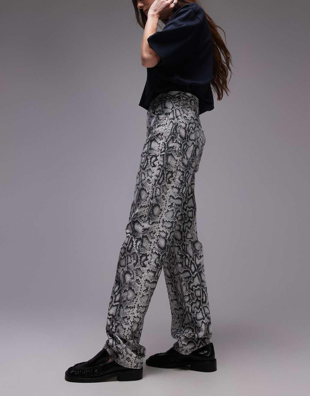 Topshop Kort high rise straight jeans in snake print Product Image