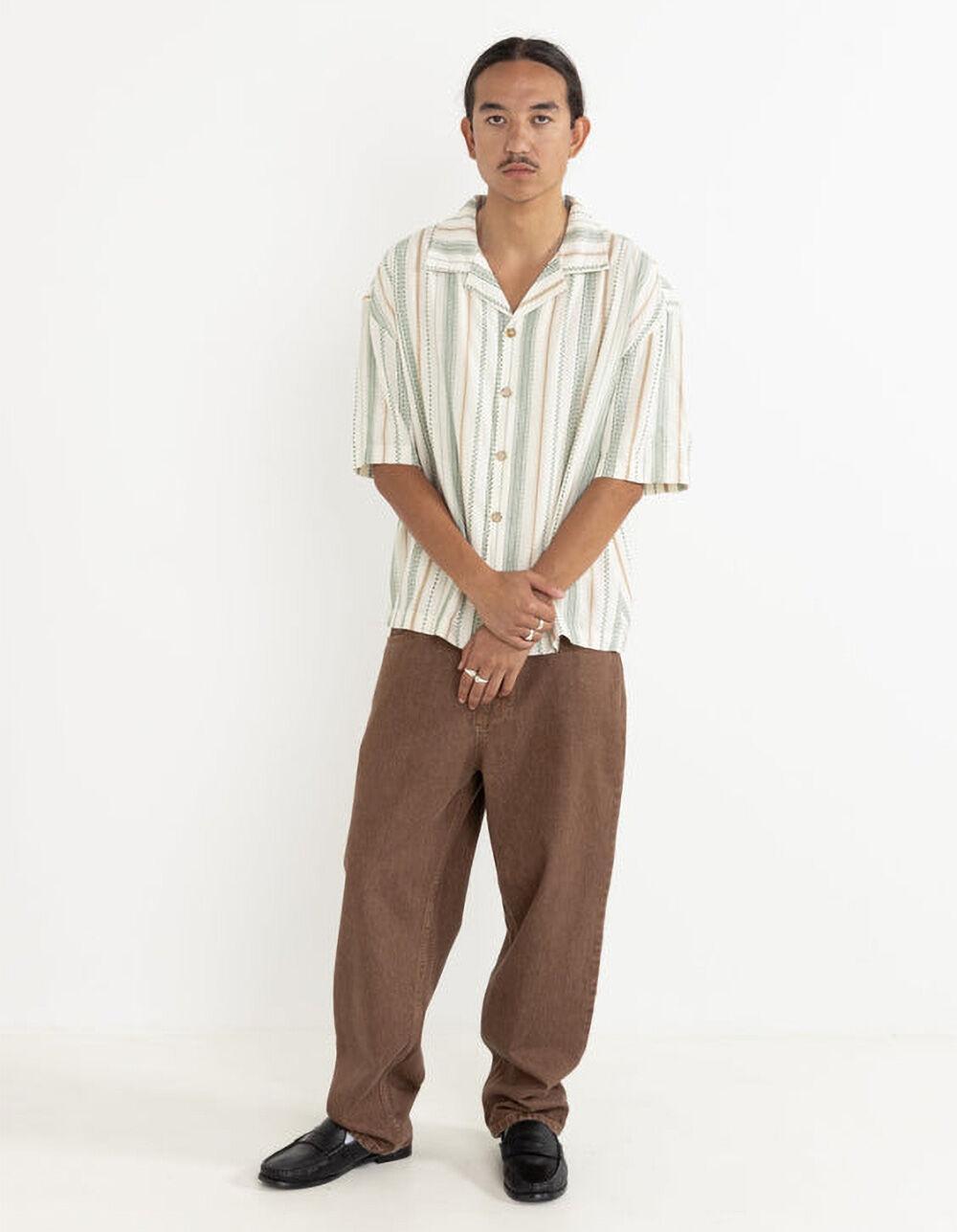 RHYTHM Relaxed Stripe Mens Button Up Shirt - CREAM Product Image