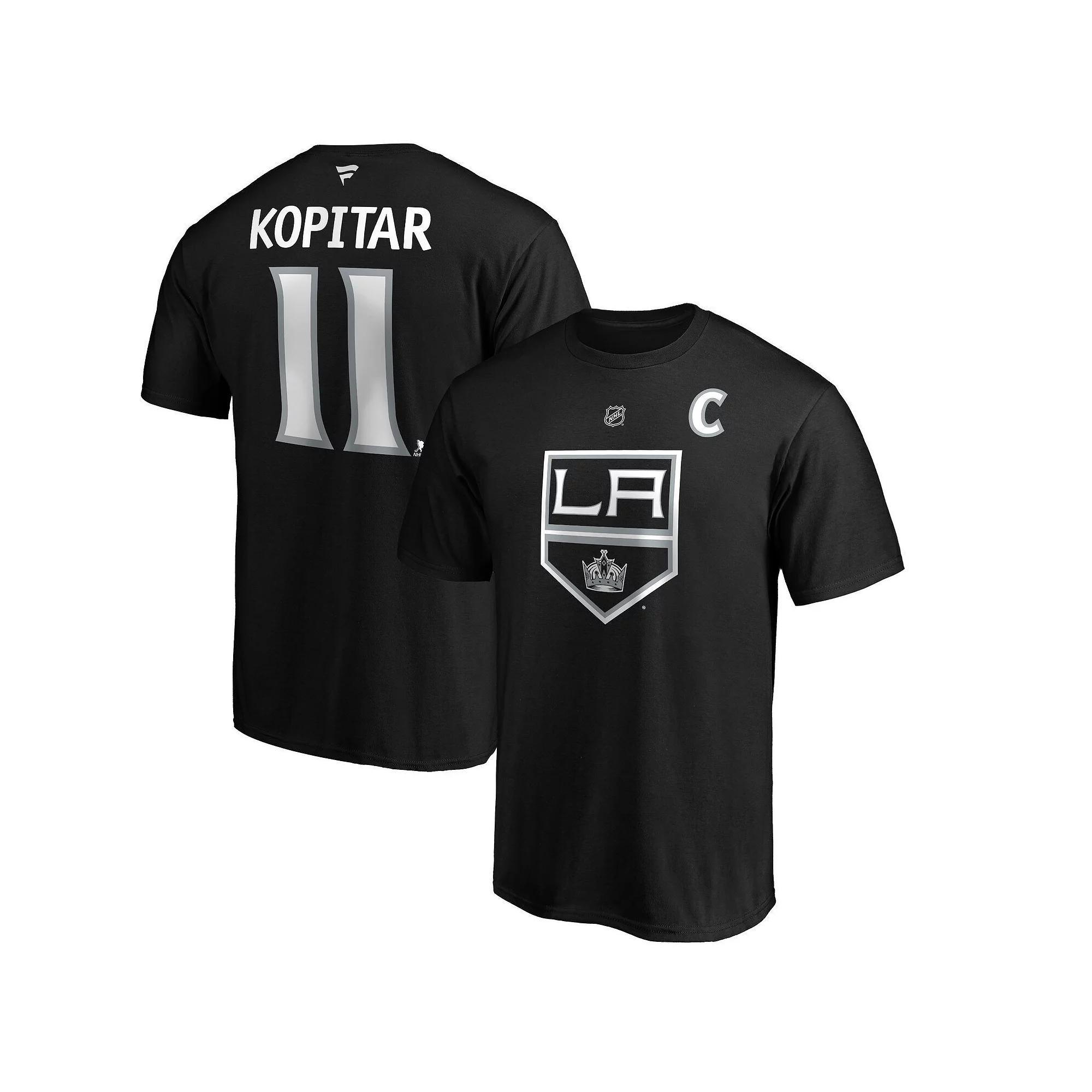 Men's Fanatics Branded Anze Kopitar Black Los Angeles Kings Team Authentic Stack Name & Number T-Shirt, Size: Small, Kgs Black Product Image