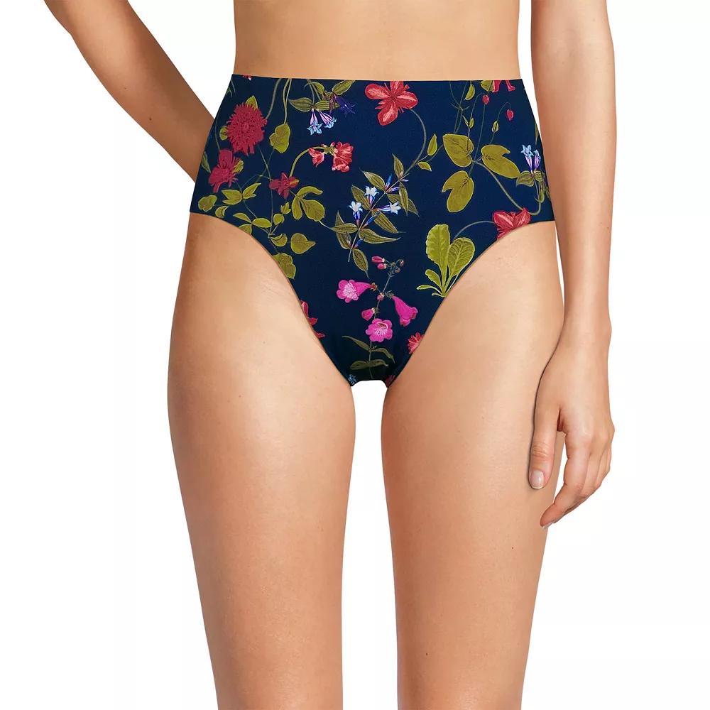 Women's Lands' End Smoothing High Waisted Bikini Bottoms, Size: 12, Deep  Blue Floral Product Image