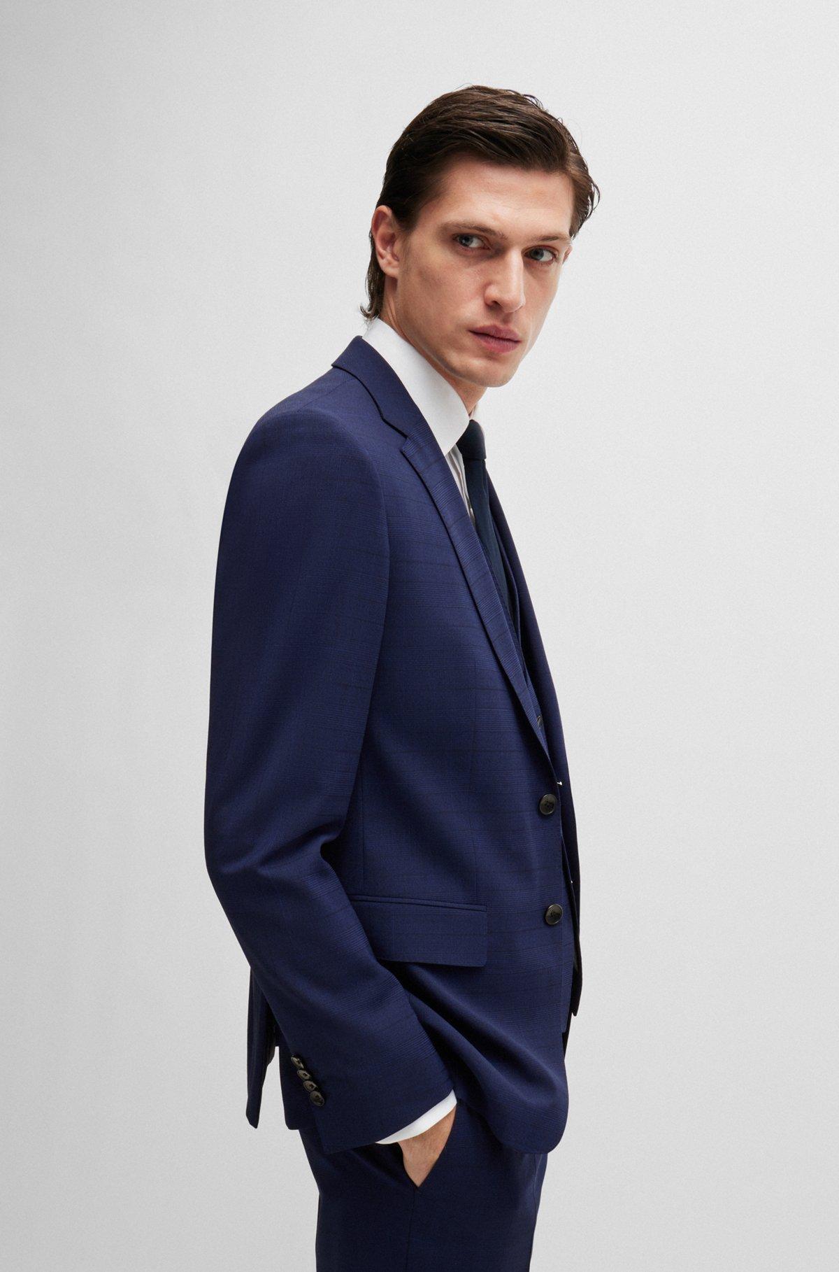 Slim-fit three-piece suit in checked stretch fabric Product Image