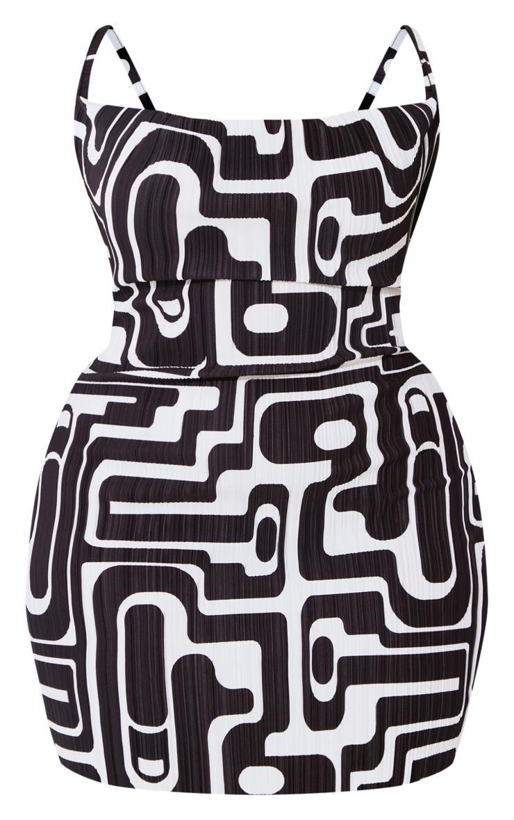 Plus Black Printed Plisse Cowl Neck Bodycon Dress Product Image