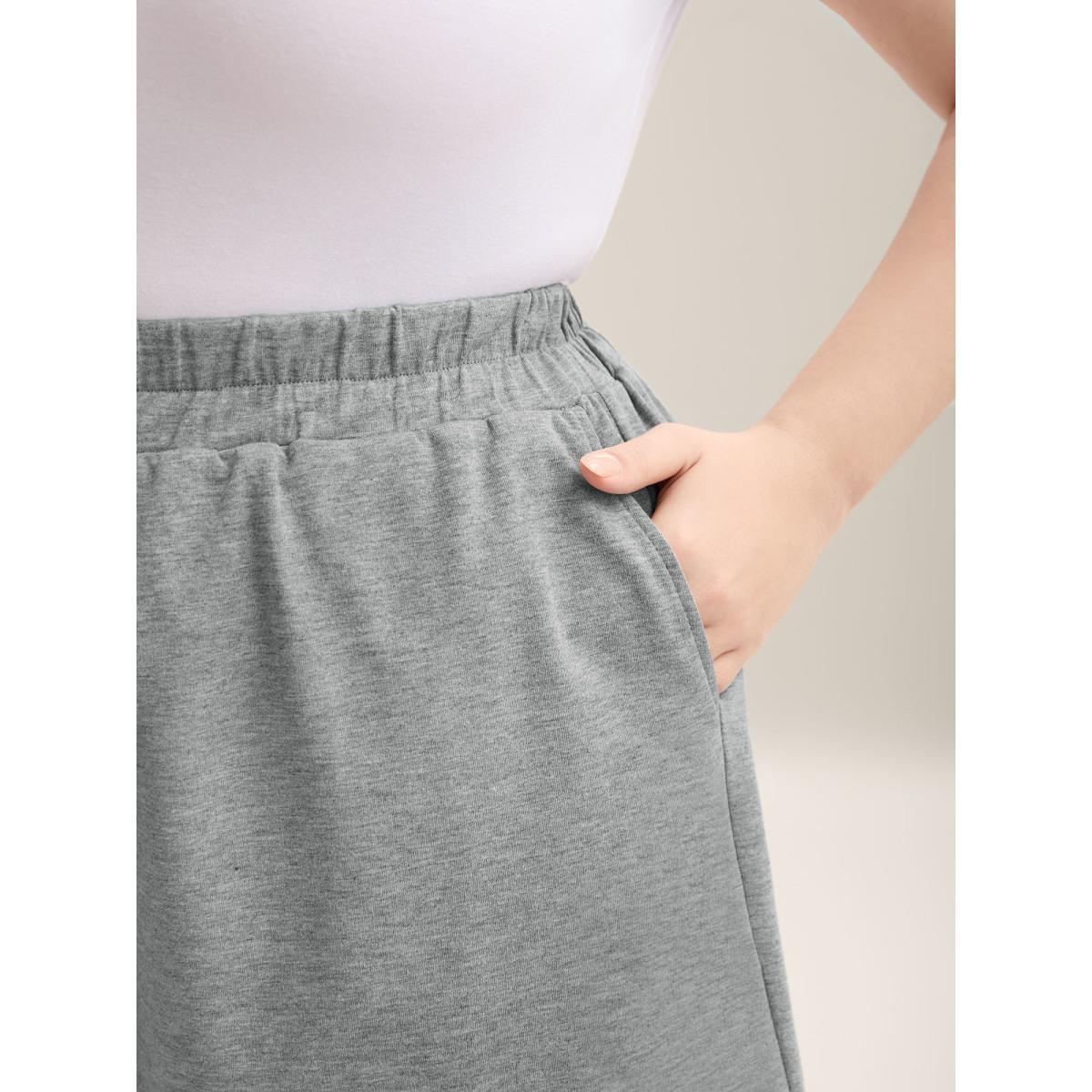 Plus Size Textured Stretchy Waist Solid Short Women LightGray Casual Loose Everyday Shorts BloomChic 28/5X Product Image