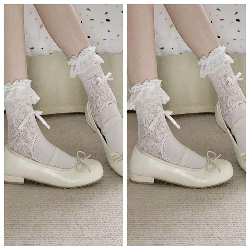 Bow Ruffle Trim Lace Socks / Set Product Image
