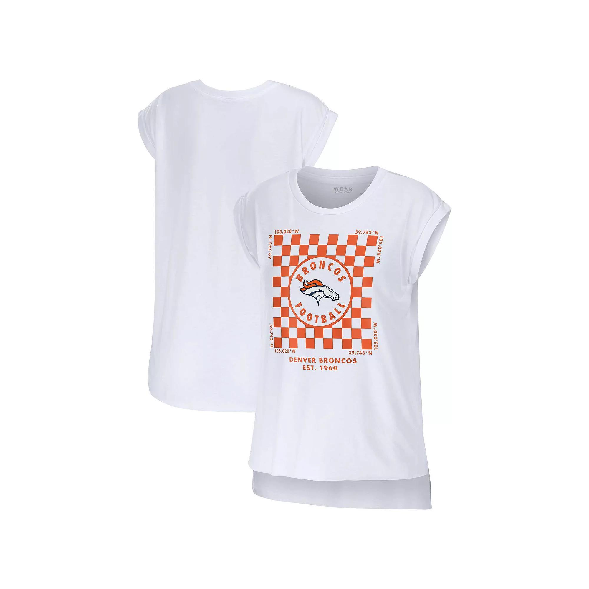 Women's WEAR by Erin Andrews White Denver Broncos Checker Muscle Tank Top, Size: Large Product Image