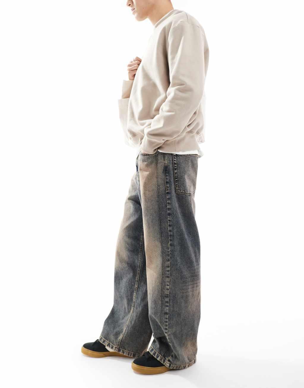 ASOS DESIGN super baggy jeans with tint in mid wash blue  Product Image